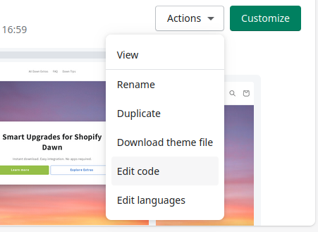 Edit theme code in Shopify